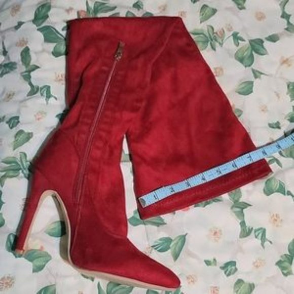Sexy stretchy suede side zipper thigh high over the knee pointed toe boots - Picture 5 of 8